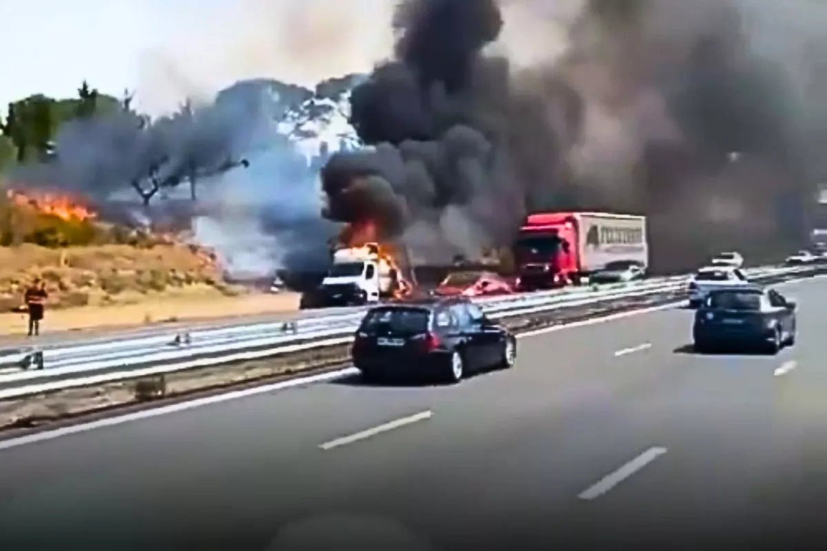 Les flammes ont gagné la végétation : les impressionnantes images d’un véhicule en feu sur l’autoroute A9 ce lundi.