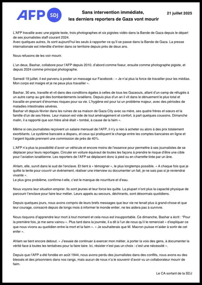 Un communiqué alarmant de l’AFP pour le président de la République.